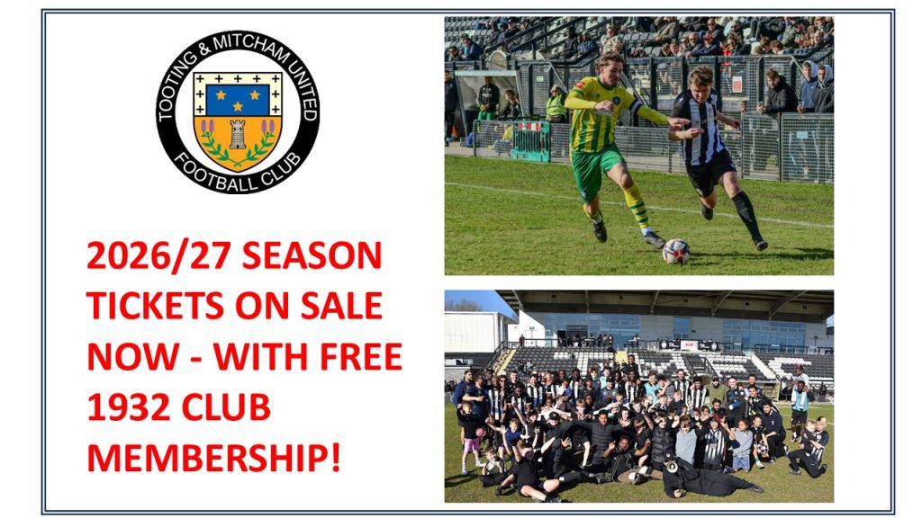 Tooting and Mitcham United FC Season Tickets 2026/27