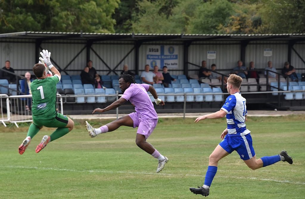 Elijah Simpson goes close against Epsom & Ewell - 31 August 2026